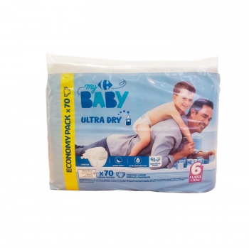 Pañales Carrefour Baby Ultra Dry Talla 6 (+16 kg) 70 ud.