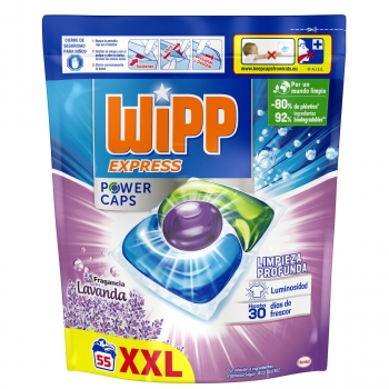 Detergente en capsulas limpieza profunda fragancia lavanda Power Caps Wipp Express 55 ud.