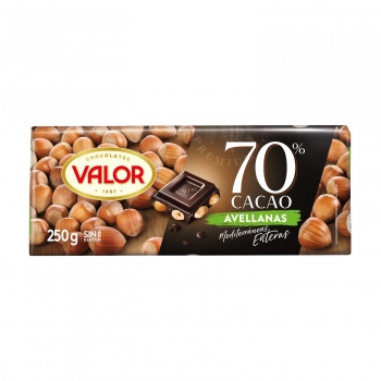 Chocolate negro 70% con avellanas Valor sin gluten 250 g.