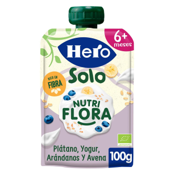 Bolsita de plátano, yogur, arándanos y avena desde 6 meses ecológico Hero Solo 100 g.