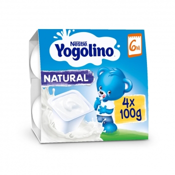 Postre lácteo natural desde 6 meses Nestlé Yogolino sin gluten sin aceite de palma pack de 4 unidades de 100 g.