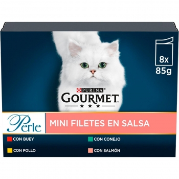 Comida húmeda surtido delicias en salsa para gato adulto Purina Gourmet Perle 8x85 g.