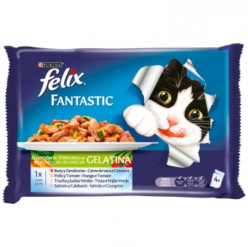 Comida húmeda surtido de verduras para gato Purina Felix Fantastic Gelatina Selección 4x100 g
