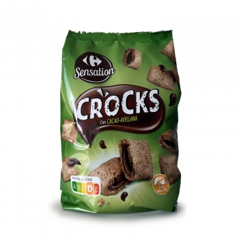 Cereales rellenos de crema de avellana Crocks Sensation Carrefour sin gluten 500 g.