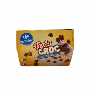 Yogur sabor vainilla con estrellitas chocolateadas Pop'n Croc Carrefour pack de 2 unidades de 125 g.