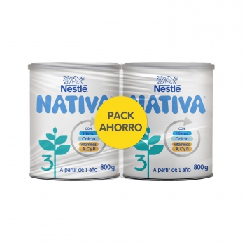 Preparado lácteo infantil de crecimiento desde 1 año en polvo Nestlé Nativa 3 pack de 2 latas de 800 g.