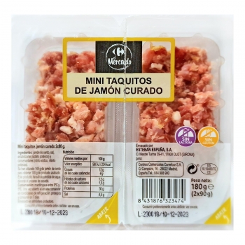 Mini taquitos de Jamón Curado Carrefour El Mercado sin gluten y sin lactosa 2x90 g