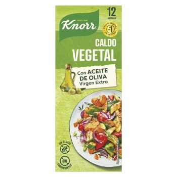 Caldo vegetal con un toque de aceite de oliva virgen extra Knorr sin gluten 12 pastillas