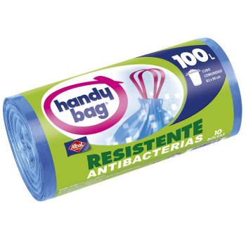 10 Bolsas de basura Handy Bag Resistente Antibacterias 100 Litros- Azul