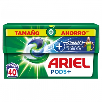 Detergente en cápsulas Todo En Uno Pods + acción antiolor Ariel 40 lavados.