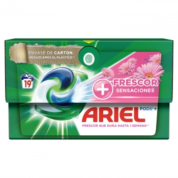 Detergente en cápsulas Todo En Uno Pods + frescor sensaciones Ariel 19 lavados.