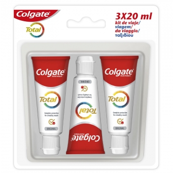 Dentífrico original 24h de protección completa Total Colgate pack de 3 unidades de 20 ml.