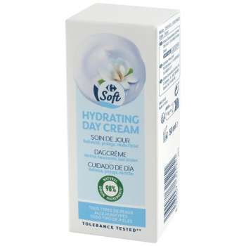Crema facial hidratante 98% natural todo tipo de pieles Carrefour Soft 50 ml.