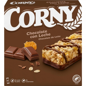 Barritas de cereales de chocolate con leche Corny sin aceite de palma pack 6 unidades de 25 g.