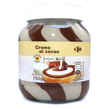 Crema de cacao con leche y avellanas Carrefour sin gluten 750 g.