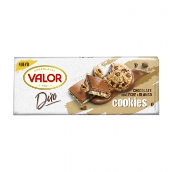 Chocolate con leche & blanco con cookies Duo Valor 170 g.