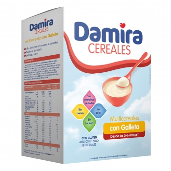 Papilla infantil desde 5 meses 8 Cereales con galleta Damira 600 g.