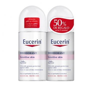 Desodorante roll on pH5 para pieles sensibles Eucerin pack de 2 unidades de 50 ml.