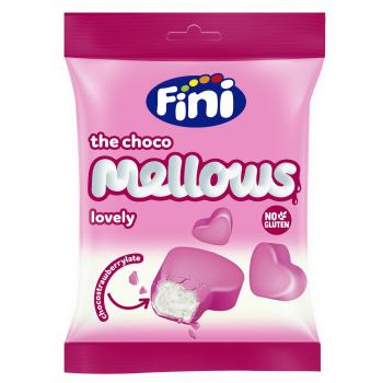 Nubes de goma corazones sabor chocolate fresa Fini sin gluten 80 g.