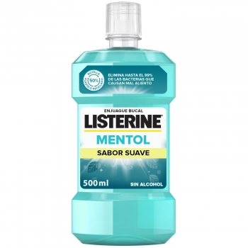 Enjuague bucal zero alcohol mentol sabor suave Listerine 500 ml.