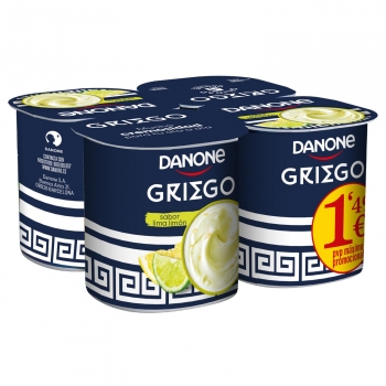 Yogur griego sabor a lima y limón Danone pack de 4 unidades de 110 g.