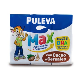 Preparado lácteo con cacao y cereales desde 3 años con omega 3 Crecimiento y Desarrollo Puleva Max pack de 3 briks de 200 ml. 3 x 200 ml