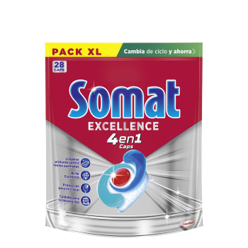 Lavavajillas a máquina en pastillas Excellence 4en1 Caps Somat 28 ud.