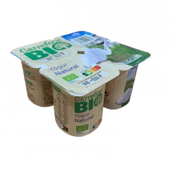 Yogur natural ecológico Carrefour Bio pack de 4 unidades de 125 g.