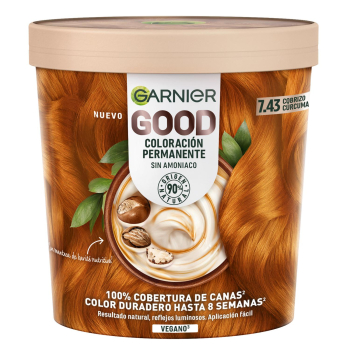Coloración permanente sin amoniaco fórmula vegana tono 7.43 cobrizo cúrcuma Good Garnier 1 ud.