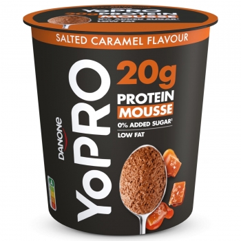 Mousse de proteína desnatado de caramelo salado sin azúcar añadido Danone Yopro 200 g.