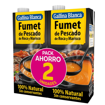Fumet de Pescado de roca y marisco Gallina Blanca sin gluten pakc de 2 briks de 1 l 2 x 1 l