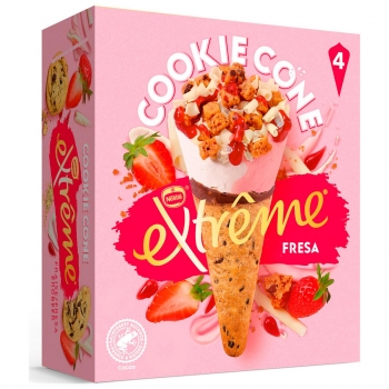 Conos con helado de fresa Extreme Cookie Nestlé 4 ud.