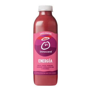Smoothie super energía de fresa, cereza, manzana, guaraná, semillas de lino y vitaminas Innocent botella 75 cl.