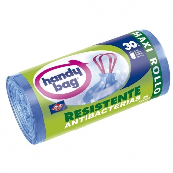 25 Bolsas de basura Maxi Rollo Antibacterias Handy Bag 30 Litros-Azul