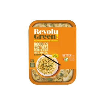 Noodles con tiras estilo pollo y salsa curry Revolugreen 270 g.