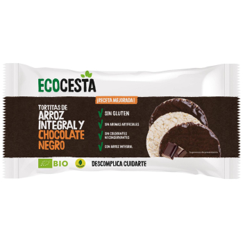 Tortitas de arroz con chocolate negro ecológicas EcoCesta sin gluten 90 g.