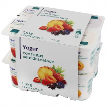 Yogur semidesnatado con frutas Carrefour pack de 12 unidades de 125 g.