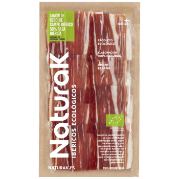 Jamón de cebo de campo ibérico 50% raza ibérica ecológica Naturak 70 g.