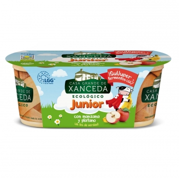 Yogur con manzana y plátano ecológico Junior Casa Grande de Xanceda pack de 2 unidades de 125 g.