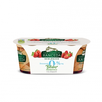 Yogur desnatado con fresas ecológico Casa Grande de Xanceda pack de 2 unidades de 125 g.