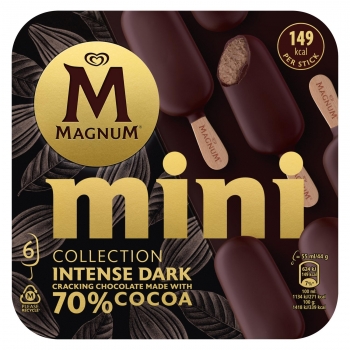 Mini bombón helado Intense Dark 70% cacao Collection Magnum sin gluten 6 ud.