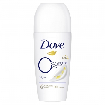 Desodorante roll-on antitranspirante original protección 48h 0% Dove 50 ml.