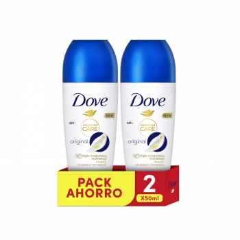 Desodorante roll-on antitranspirante original protección 48h Advanced Care Dove pack de 2 unidades de 50 ml.