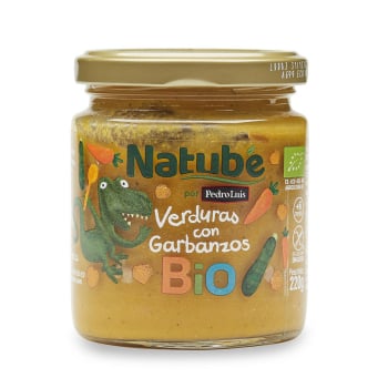 Tarrito de verduras con garbanzos desde 6 meses ecológico Natube sin gluten 220 g.