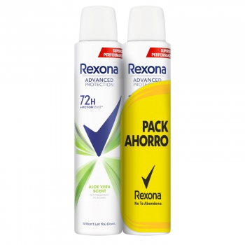 Desodorante en spray aloe vera 72h Advanced Protection Rexona pack de 2 unidades de 200 ml.