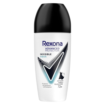 Desodorante roll-on antitranspirante invisible aqua Rexona 50 ml.