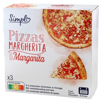 Pizza margarita pack de 3 pizzas de 300 g.