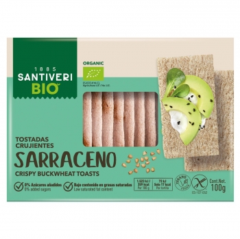 Tostadas crujientes de trigo sarraceno sin azúcar añadido ecológicas Santiveri sin gluten y sin lactosa 100 g.