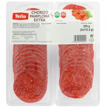 Chorizo pamplona extra en locnhas Tello sin gluten bipack de 225 g