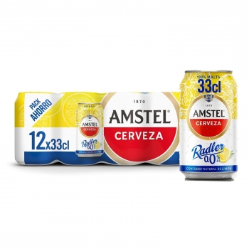 Cerveza Amstel 0,0 sin alcohol Radler con limón pack de 12 latas de 33 cl.